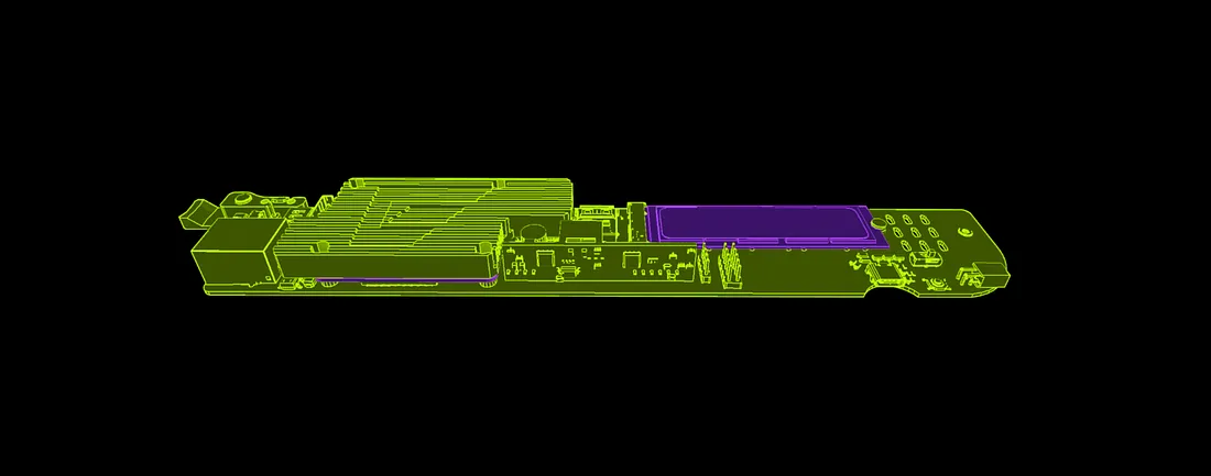 Compute blade with CM4 and SSD highlighted