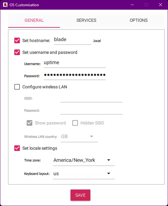 Raspberry Pi Imager setting general