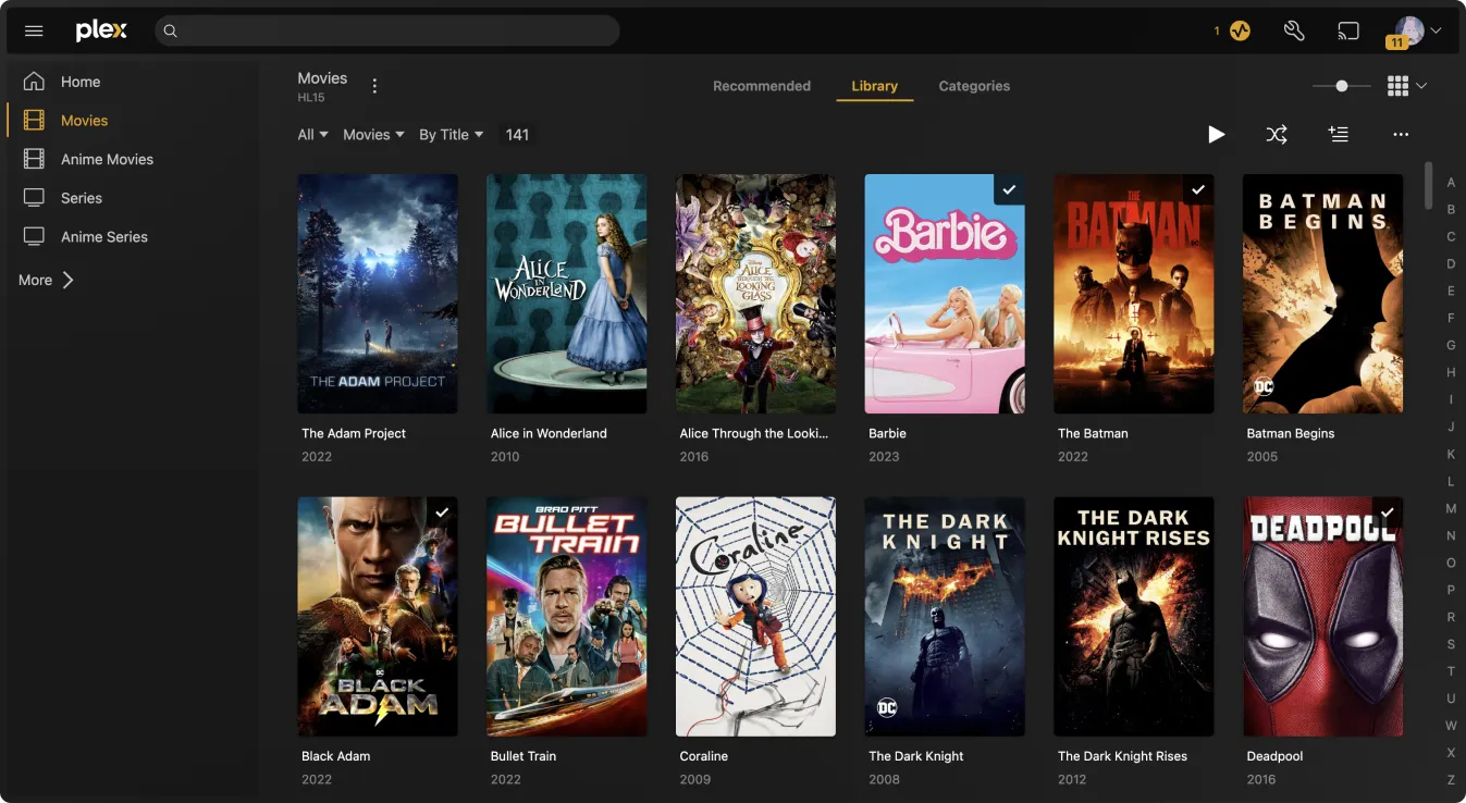 Plex movies page