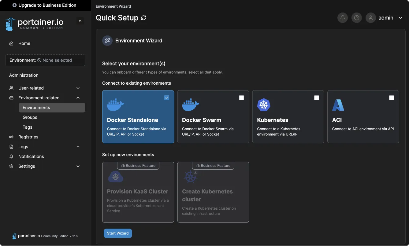 Portainer Quick Start Page